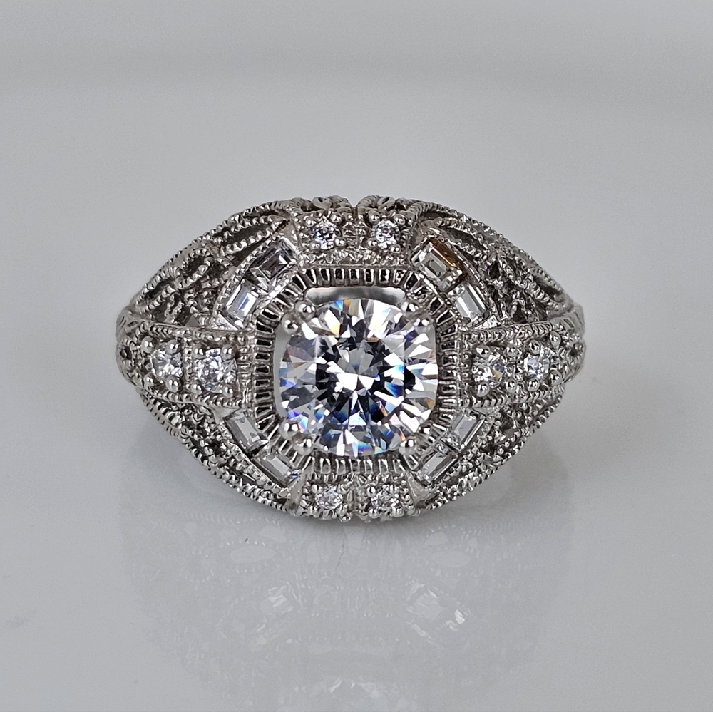 Authentic Victoria Wieck Art Deco Diamonique Ring Sterling Silver Size 7 - Picture 10 of 14